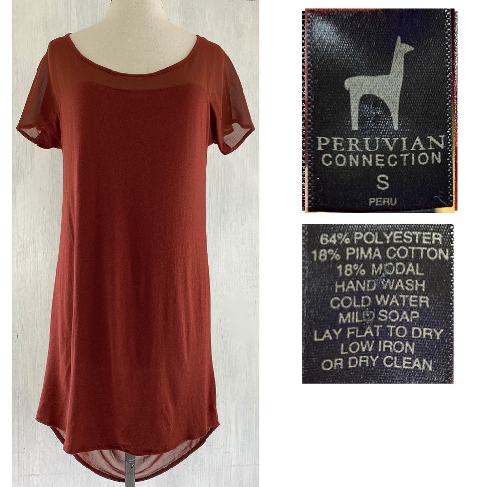 PERUVIAN CONNECTION Knit + Sheer Draped Back Dress